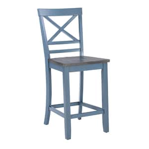 Lorelai 24.25 in. Seat Height Blue Full back wood frame Counter Stool with wood seat (2 per carton)
