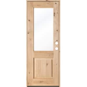32 in. x 96 in. Rustic Half-Lite Clear Low-E IG Unfinished Wood Alder Left-Hand Inswing Exterior Prehung Front Door