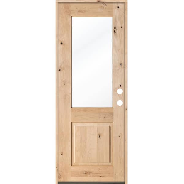 Krosswood Doors 32 in. x 96 in. Rustic Half-Lite Clear Low-E IG Unfinished Wood Alder Left-Hand Inswing Exterior Prehung Front Door