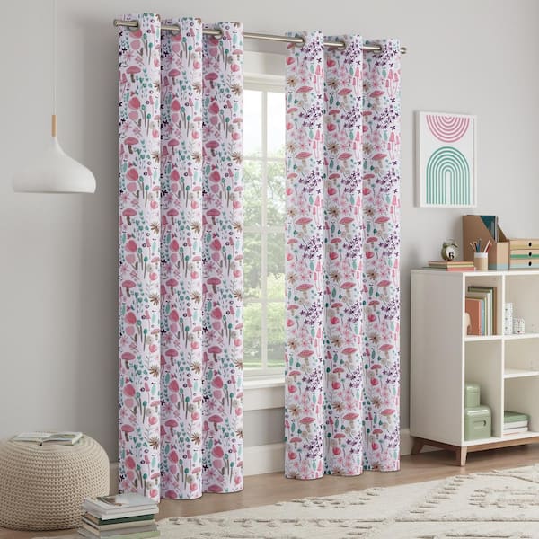 Eclipse Kids Mushroom Multi Polyester Printed 37 in. W x 84 in. L 100% Blackout Curtain (Single Panel)