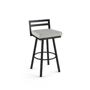 Derek 26 in. Grey and White Woven Fabric/Black Metal Counter Stool