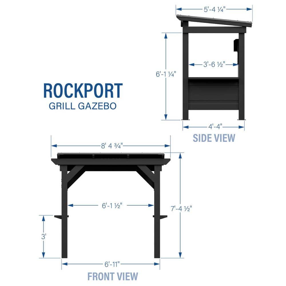 Rockport Black Steel Grill Gazebo with Galvanized Countertops