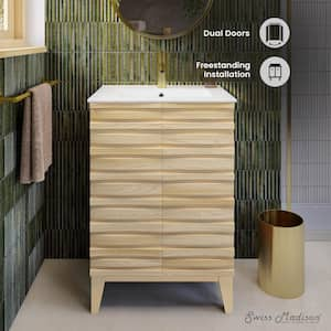 Cascade 24 in. Bathroom Vanity in Natural Oak with White Top