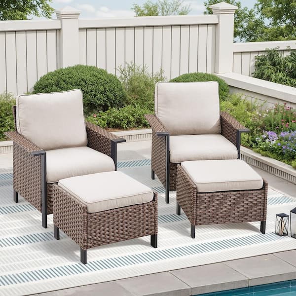 Buenaola Nyajiah 4-Piece Wicker Patio Conversation Set with Beige Cushions
