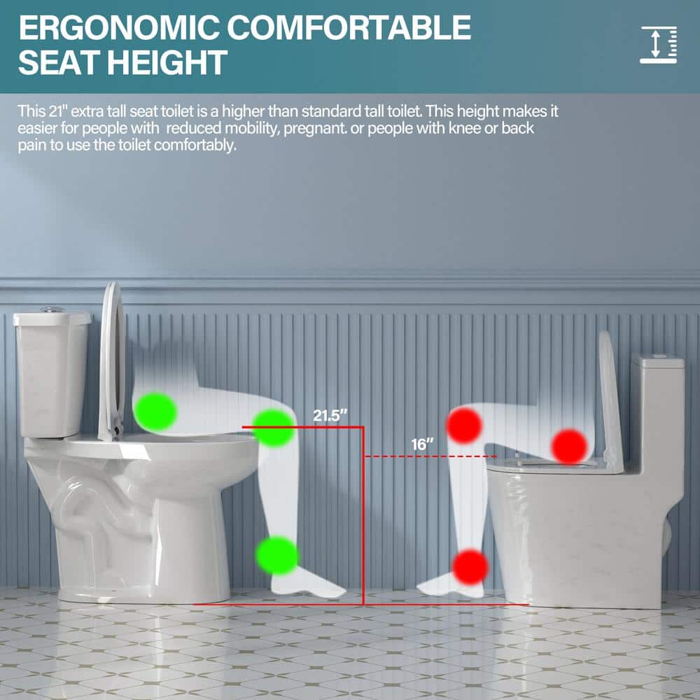 19 in. White Vitreous China Dual Flush Elongated Toilet