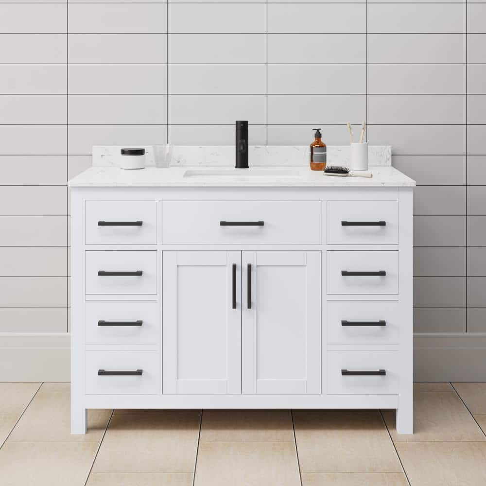 Beckett 48" White Freestanding Single Bathroom Vanity with Marble Top
