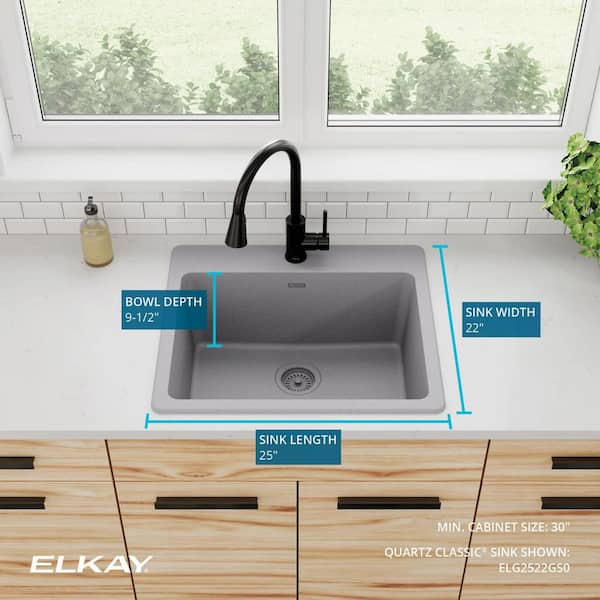 Quartz Classic Drop-In Composite 25 in. Single Bowl Kitchen Sink in Greystone