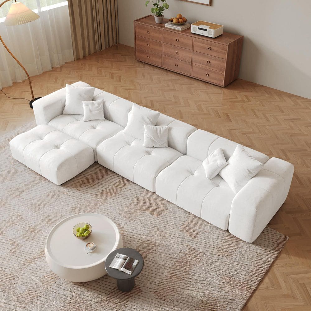 NOYES ソファ New sugar standard J&E Home 160.6 in. W Square Arm Linen L Shaped 5-Pieces