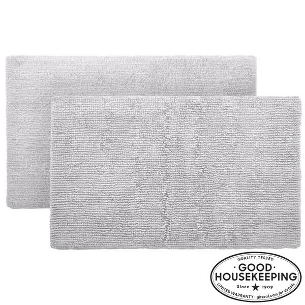 Home Decorators Collection Shadow Gray 21 in. x 34 in. Cotton Reversible Bath Rug (Set of 2)