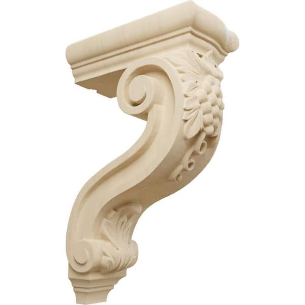 Ekena Millwork 4-1/4 in. x 8 in. x 13-1/4 in. Unfinished Lindenwood Holmdel Grapes and Vines Corbel