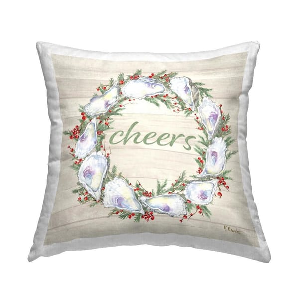 Stupell Industries Shells & Holly Cheers Beige Abstract Polyester 18 in. X 18in. Throw Pillow