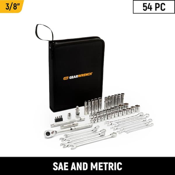 3/8 in. Drive 72-Tooth 6-Point SAE/MM Mechanics Hand Tool Set (54-Piece)