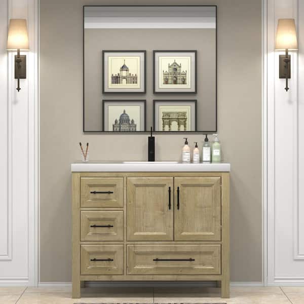 BV Better Vanity VIV 42 in. W x 20 in. D x 35 in. H Single Sink Freestanding Bath Vanity in Teak Oak with White Acrylic Top