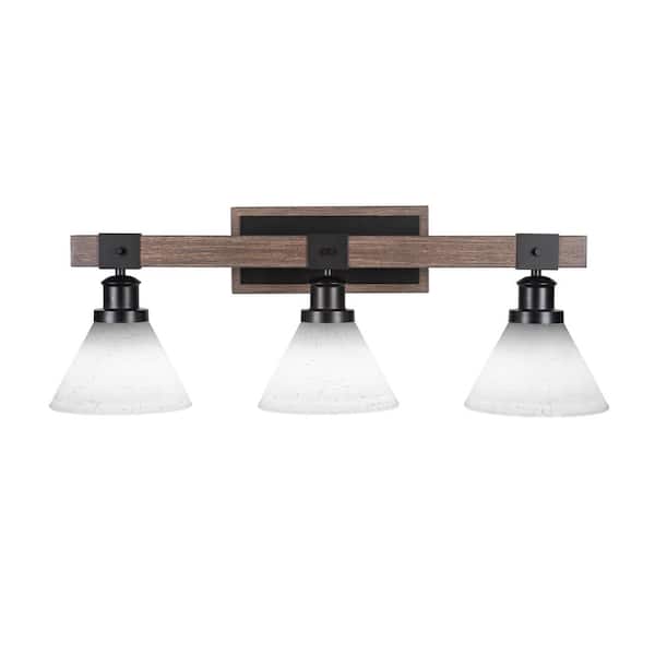 Unbranded Richmond 25.25 in. 3 Light Vanity Light Matte Black and Painted Woodlook Metal with 7 in. White Muslin no bulbs included