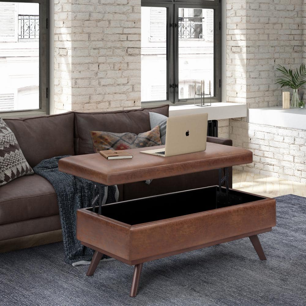 Mid Century Modern Brown Faux Leather Cocktail Table