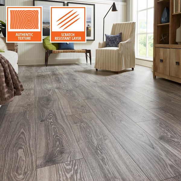 Home Decorators Collection 12 mm T x 9-1/2 in. W x 50-2/3 in. L Fairville  White Oak Water Resistant Laminate Flooring (19.95 sq. ft./case) HDCWR30