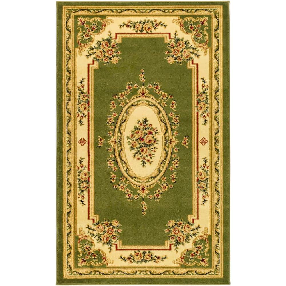 Safavid Style Sage and Ivory Rectangular Synthetic Area Rug