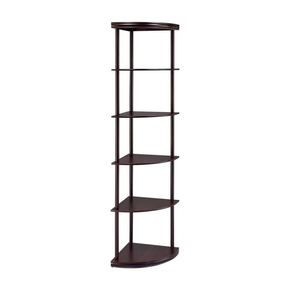 71-3/4 in. Tall Cappuccino, Wood, 5-Shelf Corner Bookcase