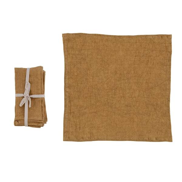 Storied Home 18 in. W x 0.25 in. H Yellow Stonewashed Linen Dinner Napkins (Set of 4)