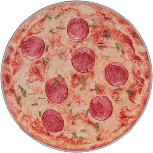Apollo Pizza Modern Printed Orange 3 ft. 3 in. Round Area Rug
