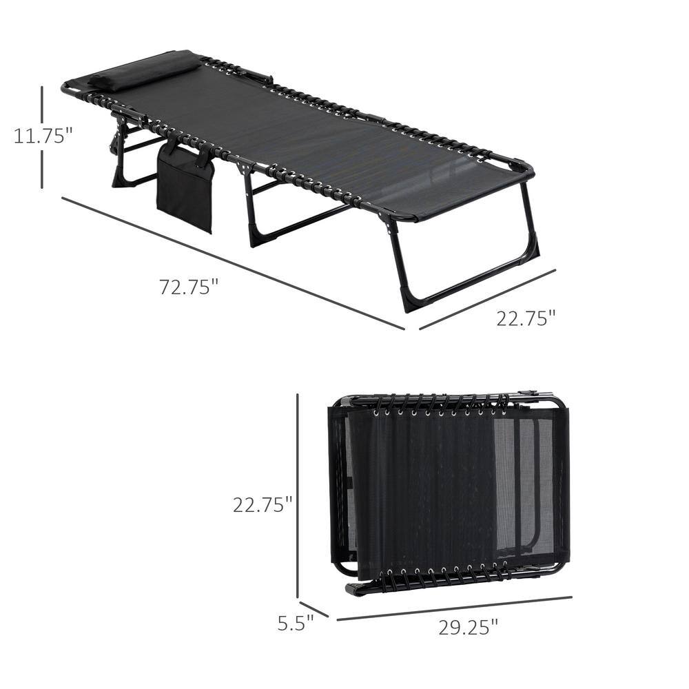 Black Steel Armless Chaise Lounge with Cushions