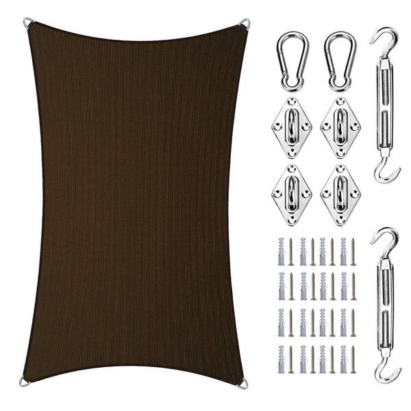 AMGO 8 ft. x 12 ft. Rectangle Pro Ring Sun Shade Sail with Hardware Kit-Brown