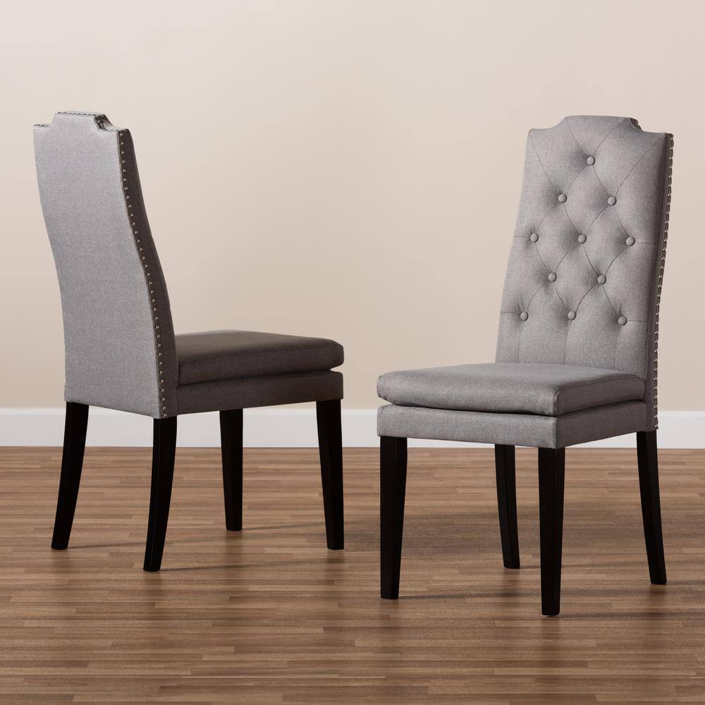 Gray Button Tufted High Back Wood Side Chair Set