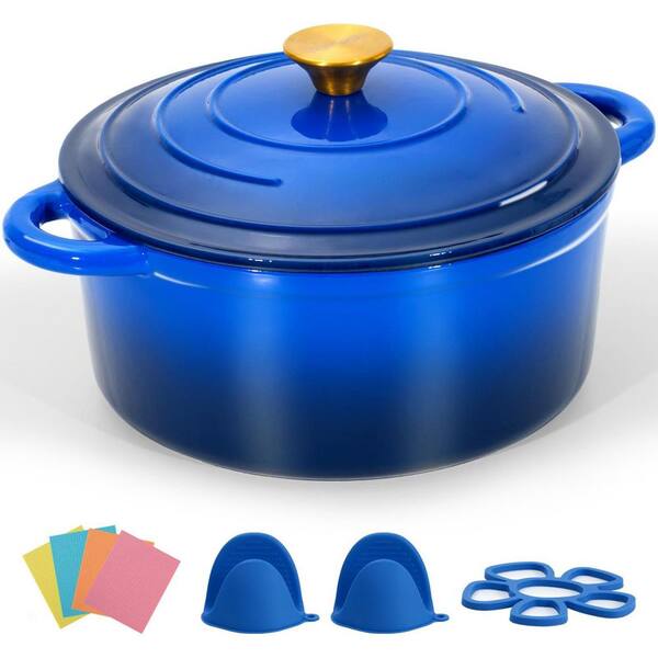 2-Piece Quart Enameled Cast Iron Dutch Oven Bottle Green Heavy Duty with Lid Dual Handle Oven Induction Safe Set