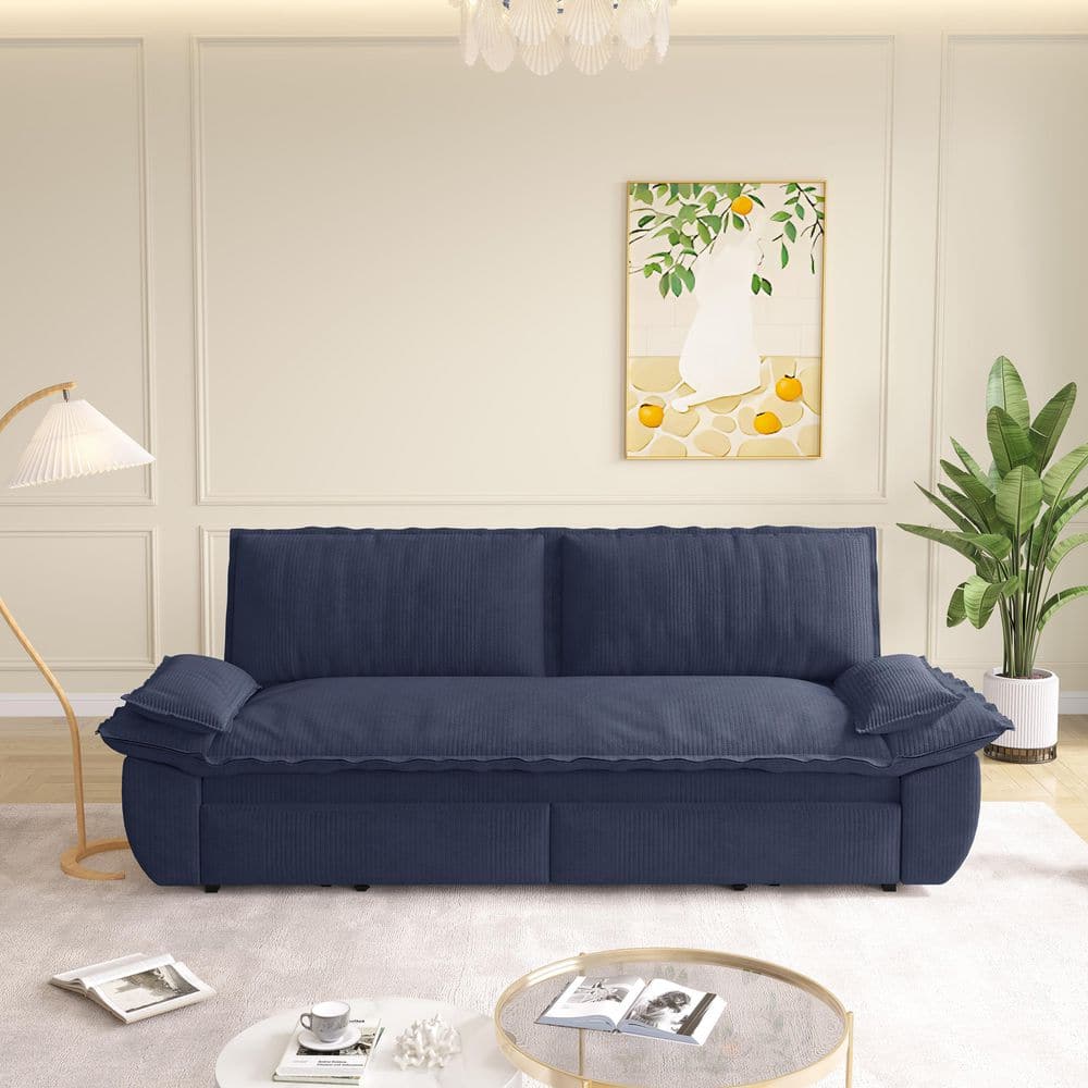73.2 in. Square Arm Corduroy Rectangle Sofa in Blue with Sofa Cushions price history on PriceWatchPro