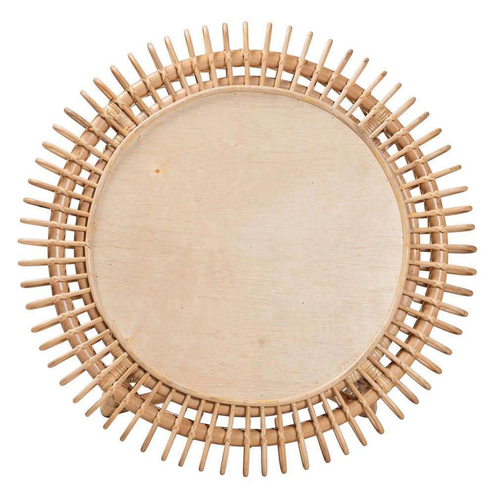 Elani 31" Natural Brown Round Rattan and Wood Coffee Table