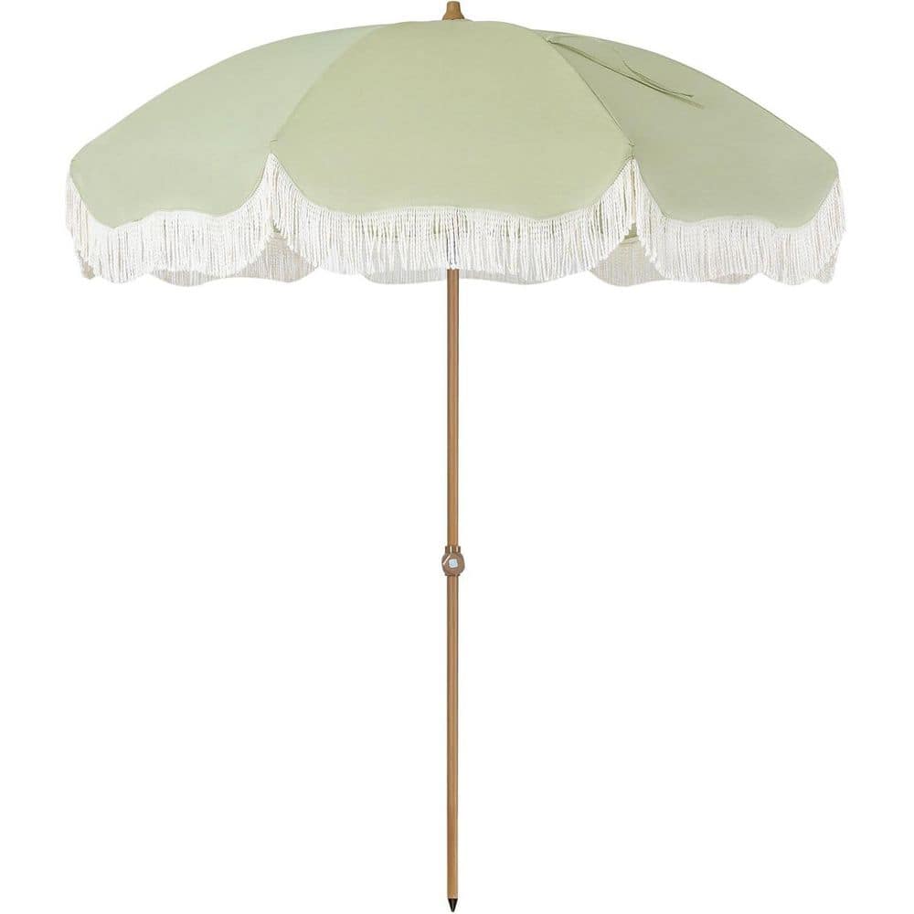 7 ft. Steel Market Tilt Patio Umbrella in Bamboo Green with Vintage Tassel