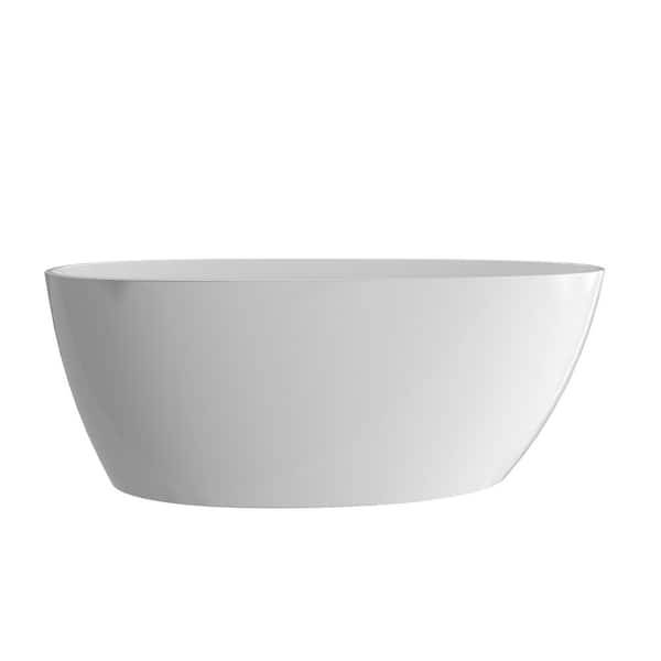 59 in. x 30 in. Acrylic Freestanding Soaking Bathtub with Center Drain in Gloss White