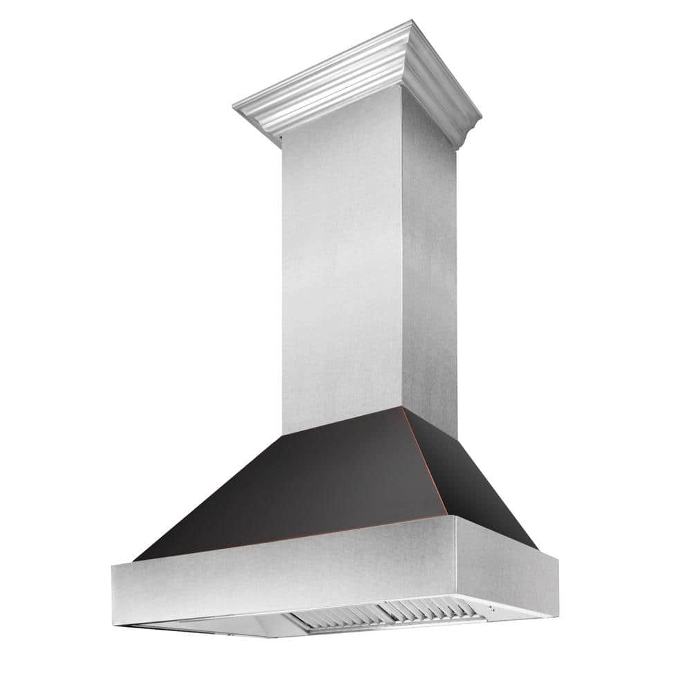 30 in. Ducted Satin Stainless Steel Wall Mount Range Hood with Oil Rubbed Bronze Shell