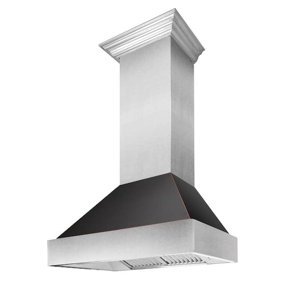 36 in. Ducted Satin Stainless Steel Wall Mount Range Hood with Oil Rubbed Bronze Shell