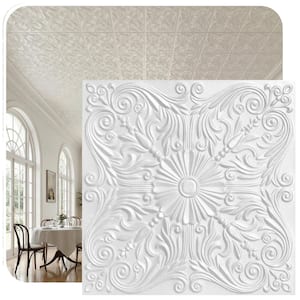 Spanish Silver Plain White 1.6 ft. x 1.6 ft. Glue Up Foam Ceiling Tile (384 sq. ft. / Case)