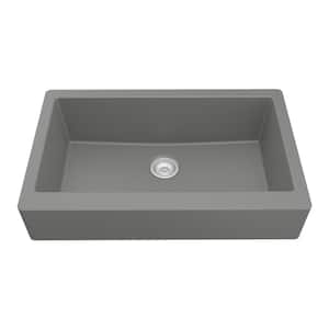Retrofit Farmhouse/Apron-Front Quartz Composite 34 in. Single Bowl Kitchen Sink in Grey