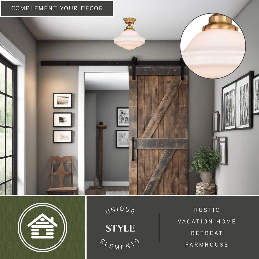 Huntley 12" Natural Brass and White Glass Semi-Flush Ceiling Light