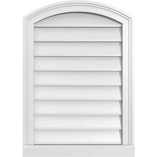 Ekena Millwork 20 in. x 28 in. Arch Top Surface Mount PVC Gable Vent: Functional with Brickmould Sill Frame