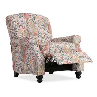 Coral Red Multi-Paisley Fabric Push Back Recliner Chair