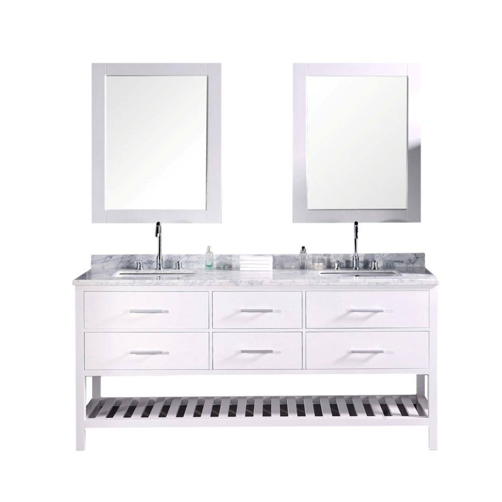 Design Element London 72 In W X 22 In D Vanity In Pearl White With Marble Vanity Top And Mirror In Carrara White Dec077b W The Home Depot