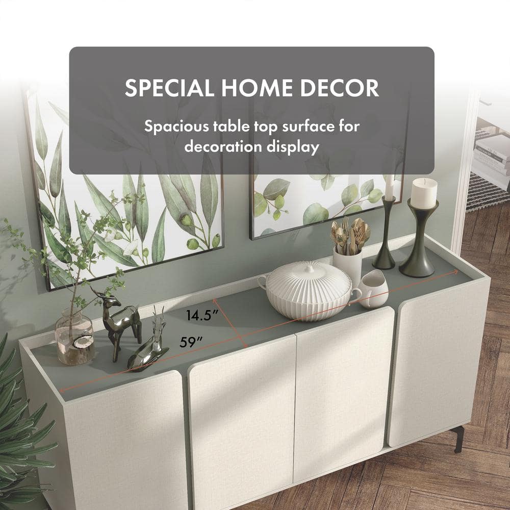 Chandra 60" Cream Weave Composite Buffet Sideboard with Adjustable Shelves