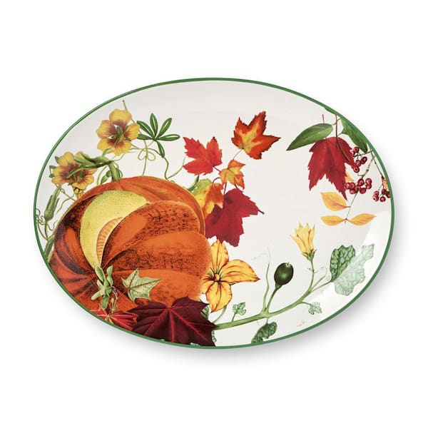 Harvest Fields 12 in. Assorted Colors Ceramic Oval Platter