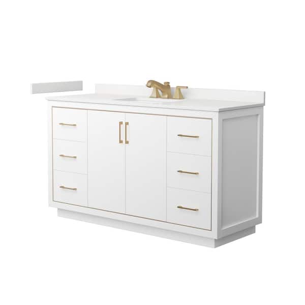 Wyndham Collection Icon 60 in. W x 22 in. D x 35 in. H Single Bath Vanity in White with White Quartz Top