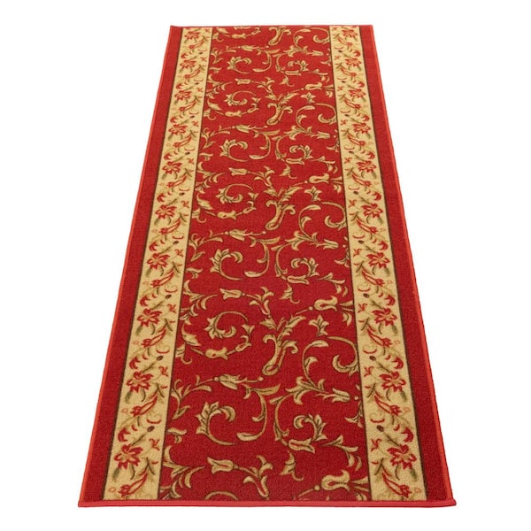 RugStylesOnline Veronica Cut to Size Red Color 26" Width x Your Choice Length Custom Size Slip Resistant Runner Rug