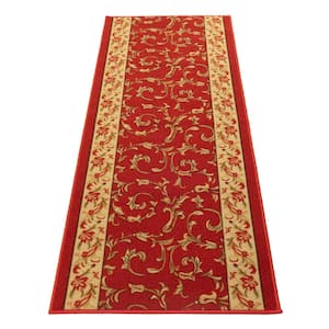 Veronica Cut to Size Red Color 31.5" Width x Your Choice Length Custom Size Slip Resistant Runner Rug