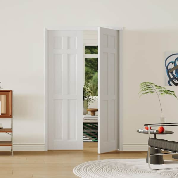 48 in. x 80 in. 6 Panel, Hollow Core, Composite, White Primed, Pre-Finished Door Panel Interior Door Slab Without Hinges
