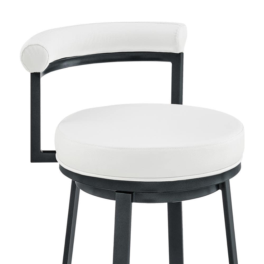 Modern Swivel Adjustable Bar Stool in White Faux Leather
