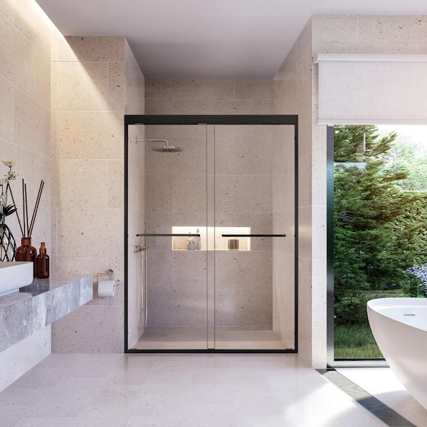Altair Ennis 48 in. W x 76 in. H Sliding Framed Shower Door in Matte Black Finish with Clear Glass