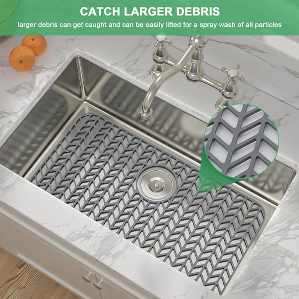 Logmey Gray Sink Mat 28 in. L x 15 in. D Slip Resistant Silicone Drawer and  Shelf Liners with Rear Drain Hole (1 Pack) USM34 - The Home Depot