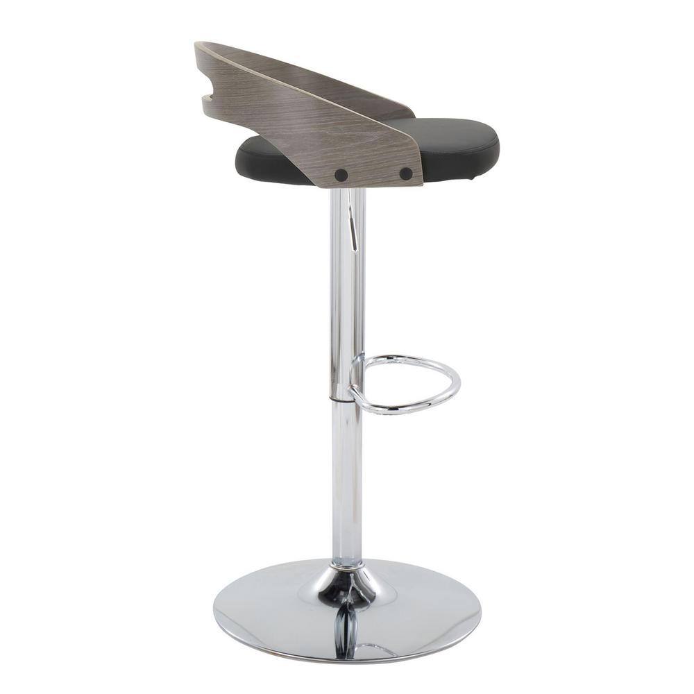 Black Adjustable Swivel Bar Stool with Wood and Metal Frame